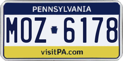 PA license plate MOZ6178
