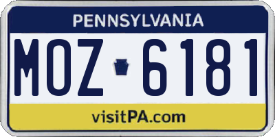 PA license plate MOZ6181