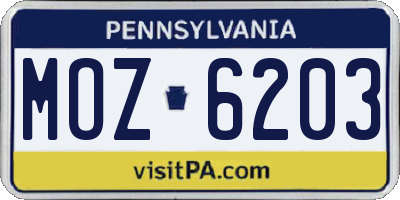 PA license plate MOZ6203