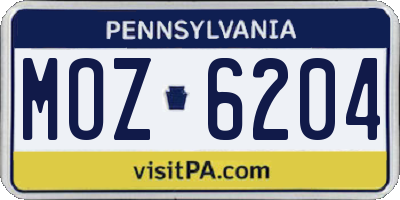 PA license plate MOZ6204