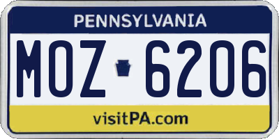 PA license plate MOZ6206