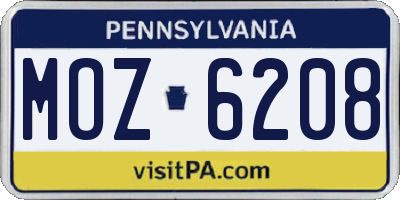 PA license plate MOZ6208