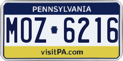 PA license plate MOZ6216
