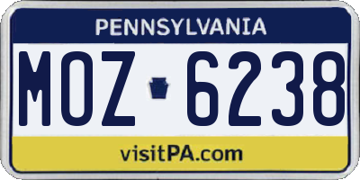 PA license plate MOZ6238