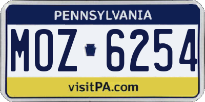 PA license plate MOZ6254