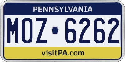PA license plate MOZ6262