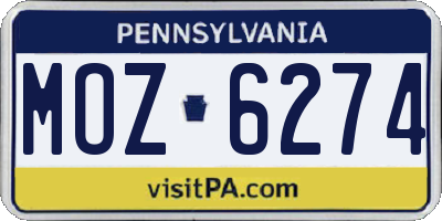 PA license plate MOZ6274