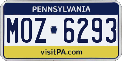 PA license plate MOZ6293