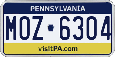 PA license plate MOZ6304