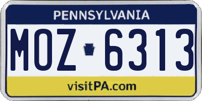 PA license plate MOZ6313