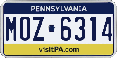 PA license plate MOZ6314