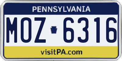 PA license plate MOZ6316