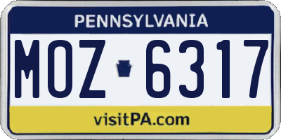 PA license plate MOZ6317