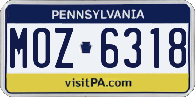 PA license plate MOZ6318