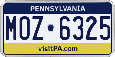 PA license plate MOZ6325