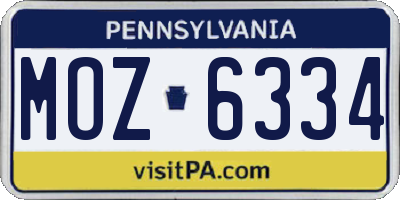 PA license plate MOZ6334