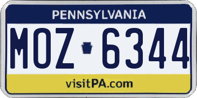 PA license plate MOZ6344