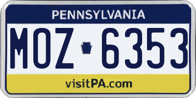 PA license plate MOZ6353