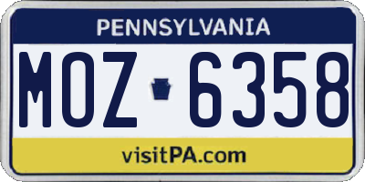 PA license plate MOZ6358