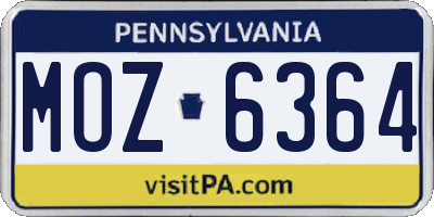 PA license plate MOZ6364