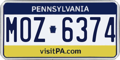 PA license plate MOZ6374