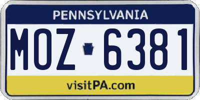 PA license plate MOZ6381
