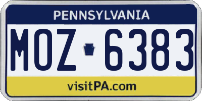 PA license plate MOZ6383