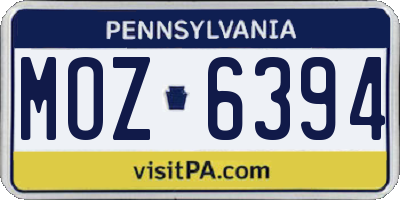PA license plate MOZ6394