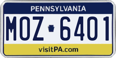 PA license plate MOZ6401