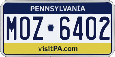 PA license plate MOZ6402