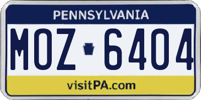 PA license plate MOZ6404