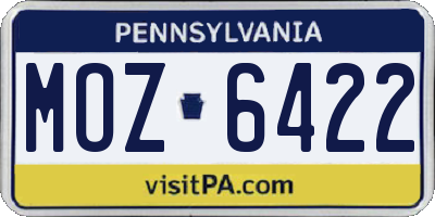 PA license plate MOZ6422