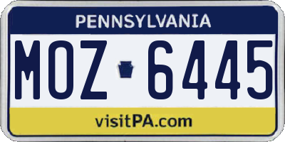 PA license plate MOZ6445