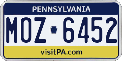 PA license plate MOZ6452