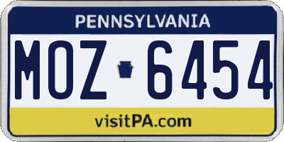PA license plate MOZ6454