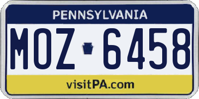 PA license plate MOZ6458