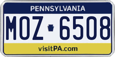 PA license plate MOZ6508