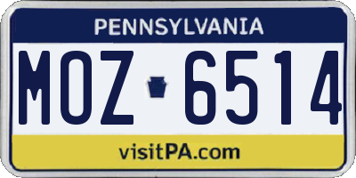PA license plate MOZ6514