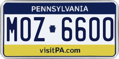 PA license plate MOZ6600