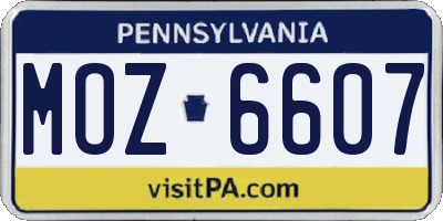 PA license plate MOZ6607