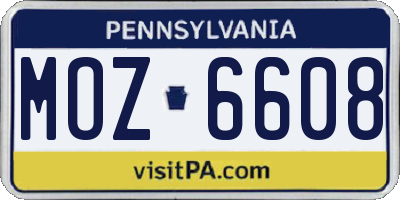 PA license plate MOZ6608