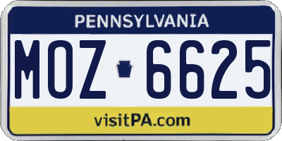 PA license plate MOZ6625