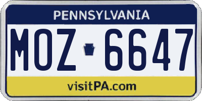 PA license plate MOZ6647