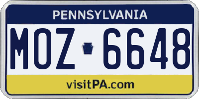 PA license plate MOZ6648