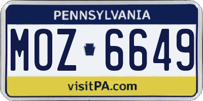 PA license plate MOZ6649
