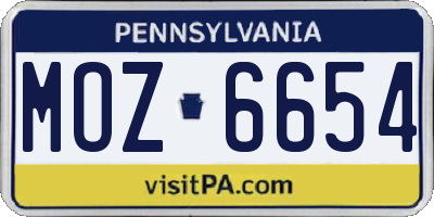PA license plate MOZ6654