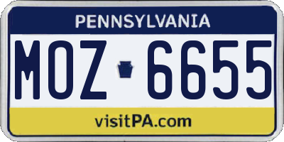 PA license plate MOZ6655