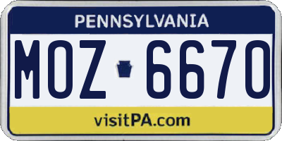 PA license plate MOZ6670