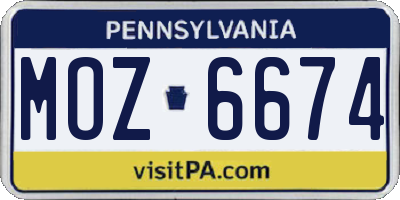 PA license plate MOZ6674