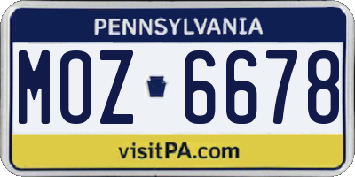 PA license plate MOZ6678